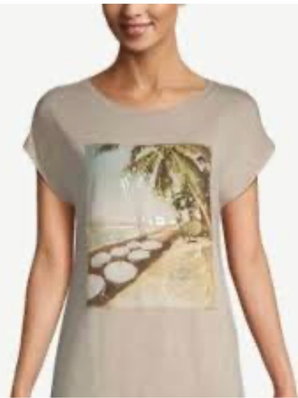 Chico’s Beige Beach Print Relaxed Tee